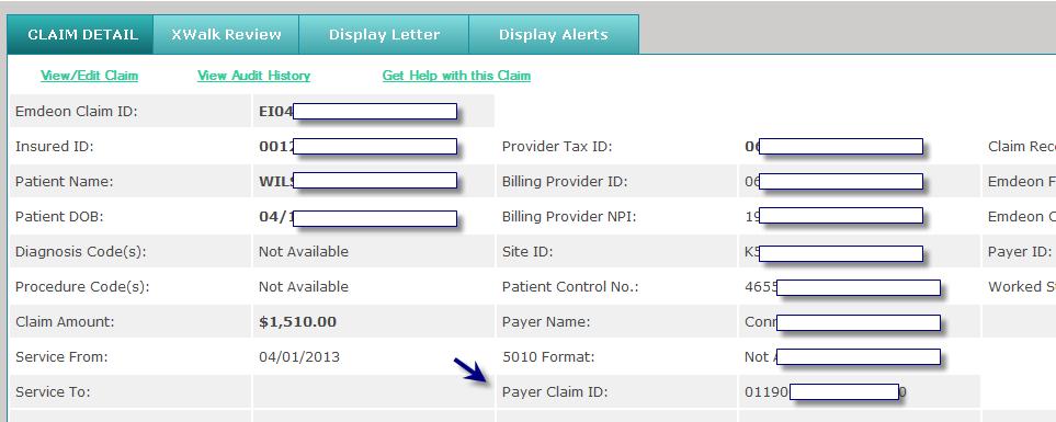 Payer Claim ID in Claim Detail Report If the payer received the claim and the payer issues claim IDs to clearinghouse, then the payer s claim ID appears in the Payer Claim ID field.