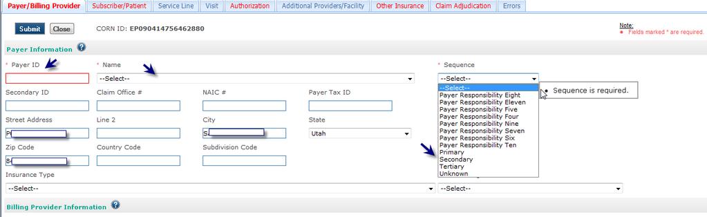 On the Authorization tab, select the correct values in the Release Information section. 7. On the Other Insurance tab, enter required information in the Other Payer section. 8.