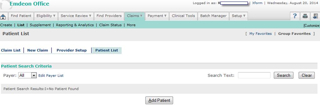CLAIM ENTRY 6. To return to the patient record and make changes to it or to print the record, click Previous Screen.