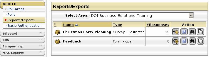 Accessing Results via the Menu You can also log into APOLLO and choose the Reports/Exports option directly