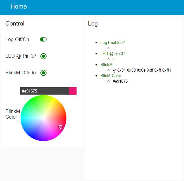 23 Example 2: Dashboard - BlinkM A Raspberry Pi with a LED at Pin-11 and a BlinkM I²C Controlled RGB LED is