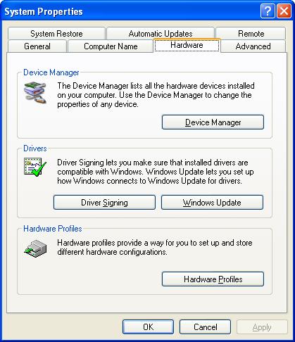Device Manager Used to configure hardware and drivers Access through System applet in Control Panel Properties of My Computer, Hardware (XP) Properties of Computer,