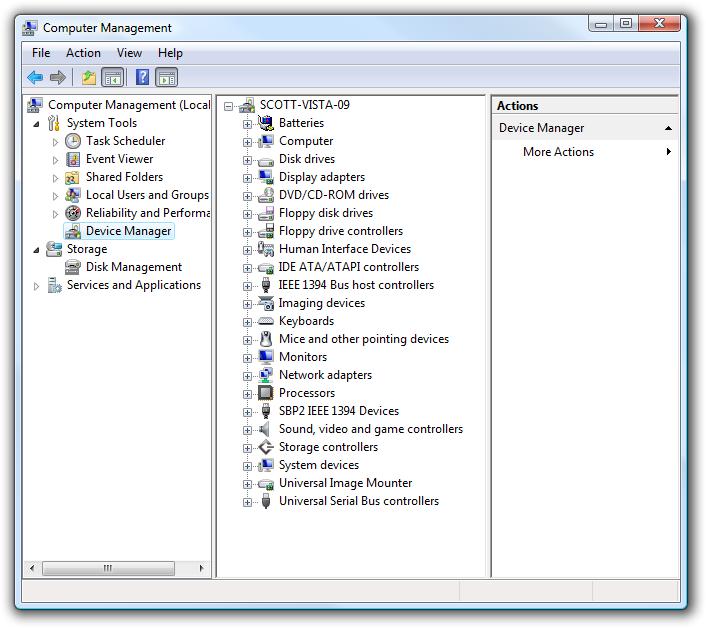 Device Manager (continued) Figure 56: Windows Vista System applet with the
