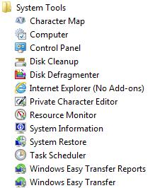 System Tools A collection of tech utilities found on the Start menu Start