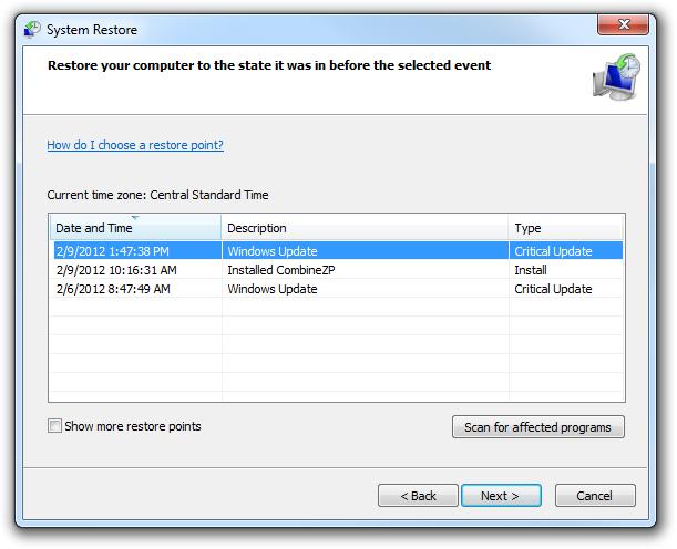 you to take a "snapshot" a copy of a number of critical files and settings