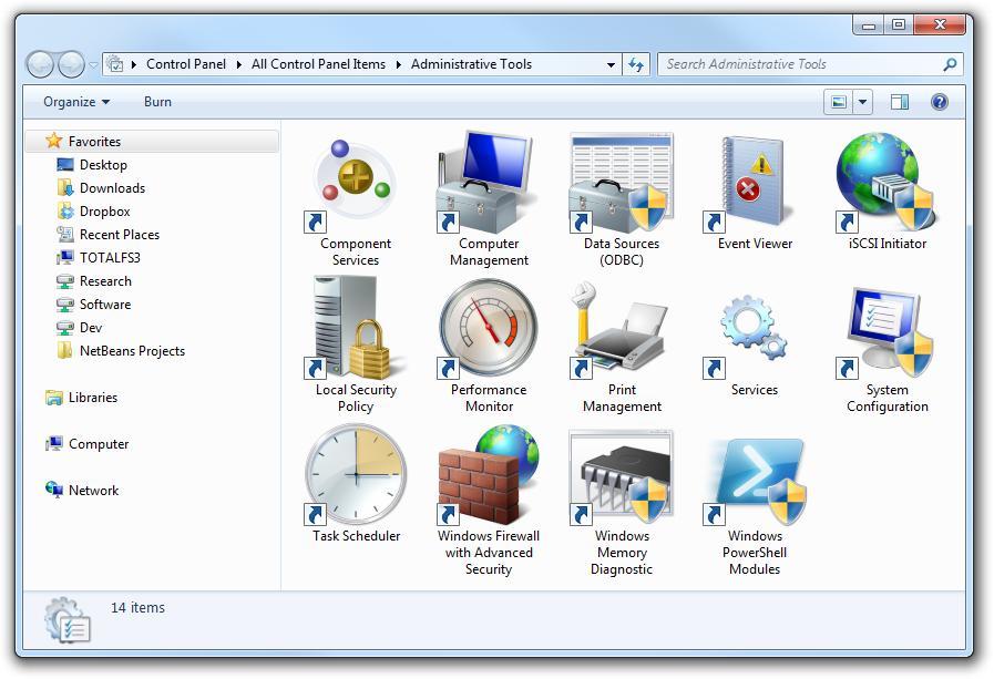Tech Utilities: Administrative Tools Administrative Tools A folder that holds many predefined MMC consoles built by Microsoft Control Panel Administrative