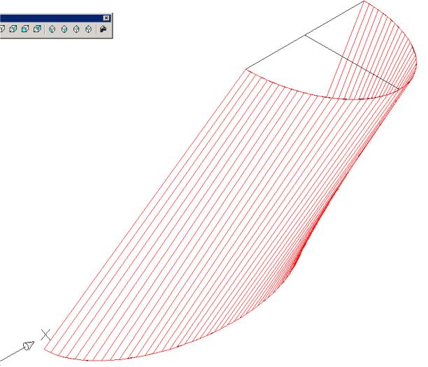 Select the South West Isometric view from the toolbar. Set the number of press lines required, say 48 to produce a smooth curve. Type SURFTAB1 at the AutoCAD command line.