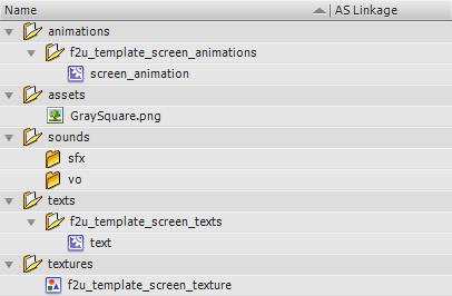 Using the f2u_template_scene XFL template Flash to Unity includes a template scene, f2u_template_scene.xfl, which the user may use as a base for creating scenes on Flash.