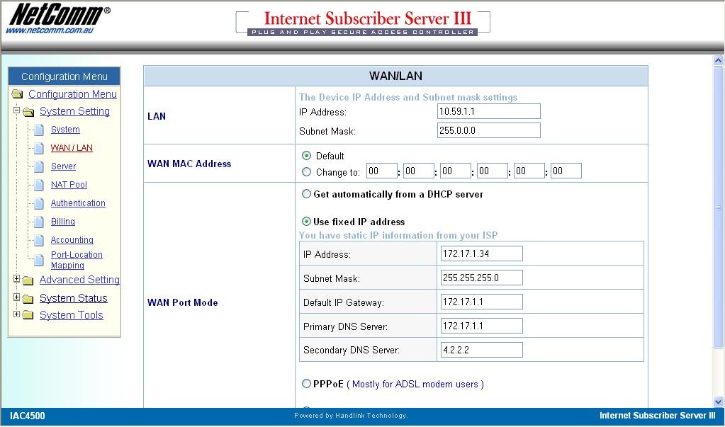 3. Set IAC4500 to use Built-in Authentication Scenario A Bill by room