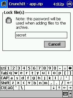 Using CrunchIt Securing files with a password To encrypt files with CrunchIt, you must enter a password before adding items to the ZIP file: Select the Password option in the Tools menu.