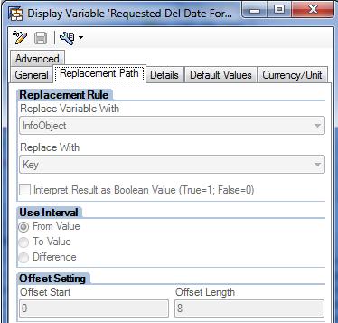 Path Requested Delivery Date (0DSDEL_DATE) In the Replacement Path tab, select the Replacement Variable with attribute as