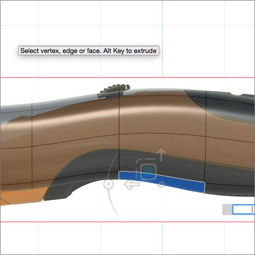 Using the Planar Translation manipulator, move the selected faces to align the top of the T- spline body with the top of the utility knife image. Step 6: move faces to the top of the knife image. 1.
