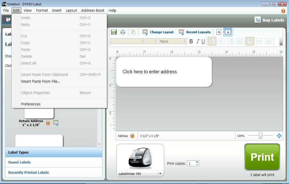 We recommend you set the Dymo Software Preferences to
