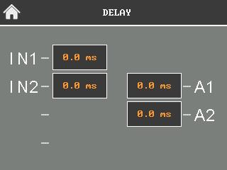 DELAY The Delay page allows users to independently set the delays for the two output channels driving the subwoofer and the speakers connected to the