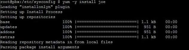 4. Now we need to install a special editor. While PBX in a Flash comes with nano preinstalled I prefer joe. This editor is a clone of WordStar and is designed for use in a Linux environment.