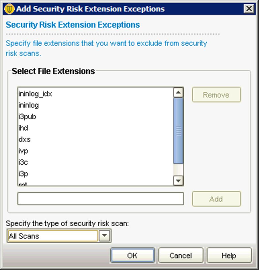 14 Configuration d. Repeat this series of steps for each file extension in the list. 15. After you have added all documented file extension exclusions, select the OK button. 16.