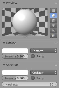 If you want the object to be red, set it here. You will also see settings for the way the material is calculated (default-lambert) and the intensity slider.