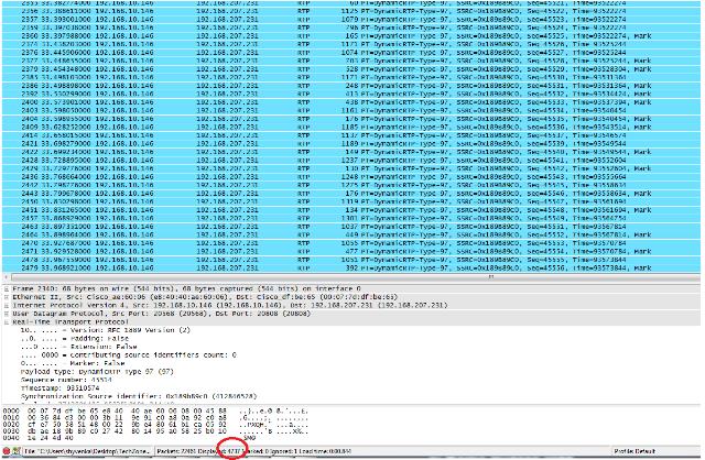Note the filtered packet count at the bottom pane on the Wireshark utility on both captures. The Displayed count indicates the number of packets matching the desired filter criteria.