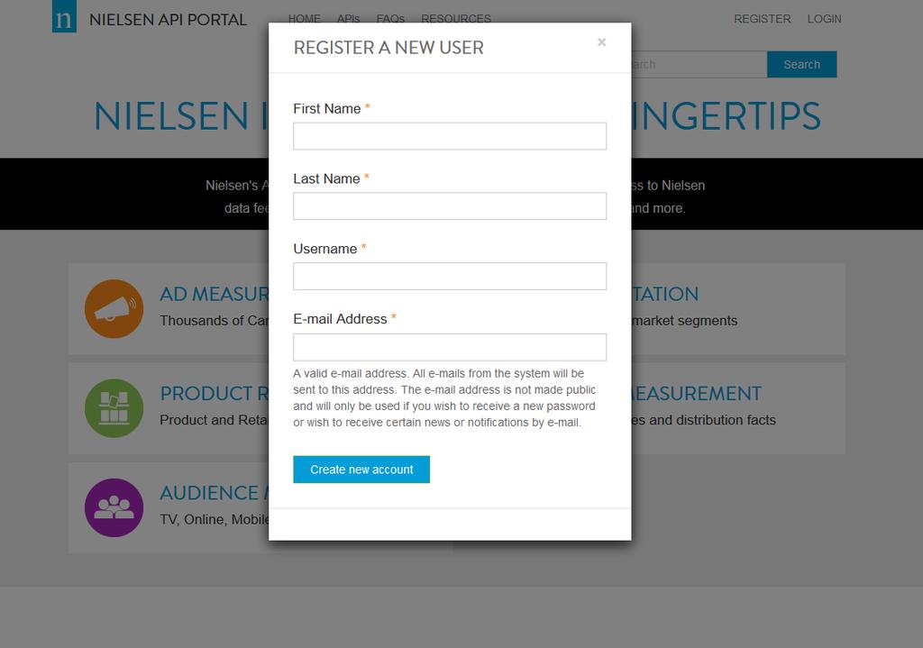Step 3: Enter details in the Register A New User form and click Create New Account button.