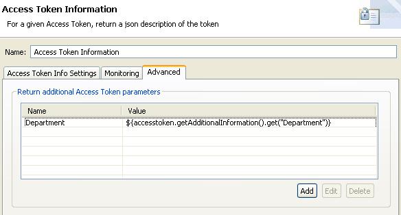 For example, if you add the name/value pair Department/Engineering to the Client Credentials filter: You can then update the Access Token Info filter to add a name/value pair using a selector to