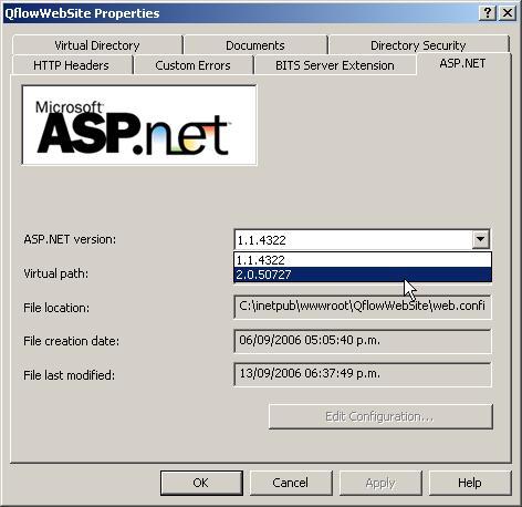 Tools installation Figure 45 Changing the ASP.NET version used by the site. Prerequisites Microsoft.net Framework 3.