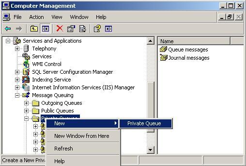 Creating the message queue To create the message queue: 1. Open the Windows Computer Management tool, which can be found in the Administrative Tools folder. 2.