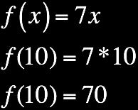 For f(x) = 7x, find f(x) when x = 6 and when x = 10 We understand this in a