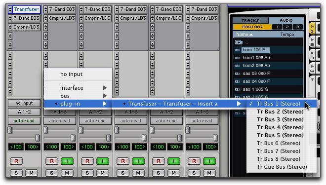 Bussing Transfuser Tracks to Multiple Pro Tools Tracks A more sophisticated way to work with Transfuser in your Pro Tools session is to assign different tracks in Transfuser to multiple tracks in