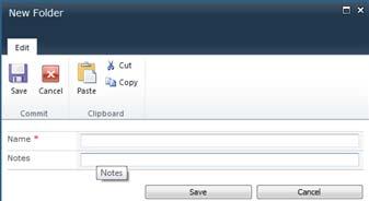 A New Folder screen appears and now a Notes field is present which can be used to store the custom information for this