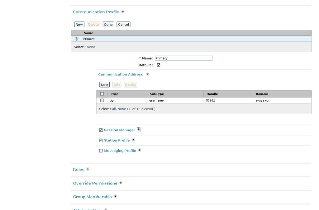 Figure 65: New User Profile Form continued 4. Click on Session Manager in the above screen to expand that section. Select the appropriate Session Manager server for Session Manager Instance.