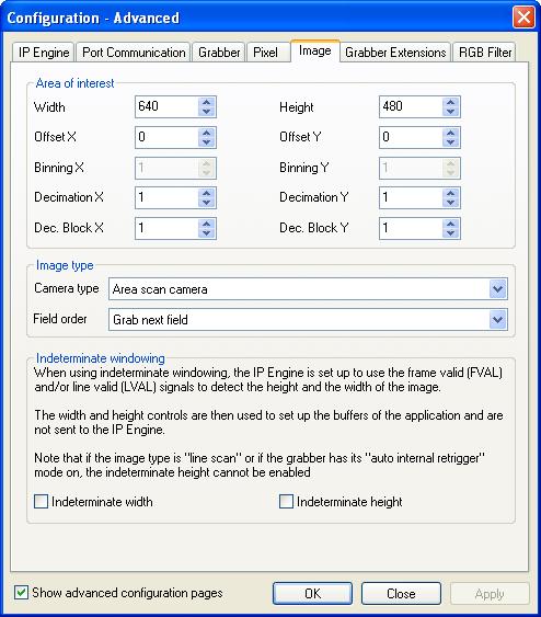 26 Coyote dialogs Image tab Click Configure. Select the Image tab. The Image tab lets you configure parameters related to image composition, such as windowing and image type definition.