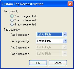 37 The Custom Tap Reconstruction dialog lets you set the tap geometry and segmentation for your custom configuration. Tap quantity Indicates how many taps the camera outputs.
