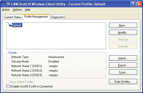 3.2 Profile Management Click the Profile Management tab of the 11NWCU and the next screen will appear (shown in Figure 3-2).