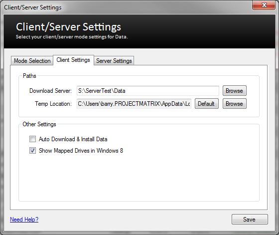 Client Mode Client mode allows the user to download and install the data from a local computer (Server) without the need to access the internet and use unnecessary bandwidth.