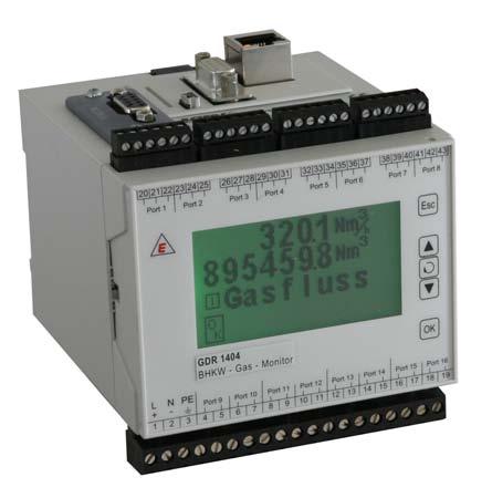 CHP GAS MONITOR GDR 1404 with Ethernet/IP, Bluetooth, PROFIBUS-DP, Modbus-RTU, Modbus-TCP The series GDR 1404 is characterized by direct calculation of the gas consumption in Nm³.