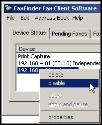 Chapter 2: FaxFinder Client Software Configuration Disabling and Re-Enabling a Client s FaxFinder Service Disabling a FaxFinder s service to a specific client is simply a temporary version of