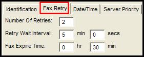 Here the client user can specify, for faxes that were not sent successfully on the first attempt, the number of subsequent attempts to be made, the interval between these attempts, when attempts