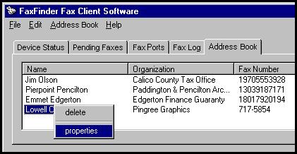 In the FaxFinder Fax Client Software screen, click on the Address Book tab. 2. In the Edit menu, select Add Contact. 3.