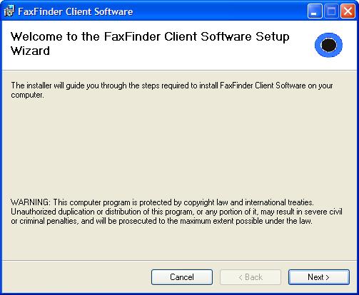 Chapter 2 FaxFinder Client Software Configuration To configure the FaxFinder Client Software, you must first install the software on a PC and then associate that installed client software with one or