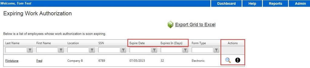 The blue hyperlink indicates an employee has document(s) that are set to expire within a certain number of days.