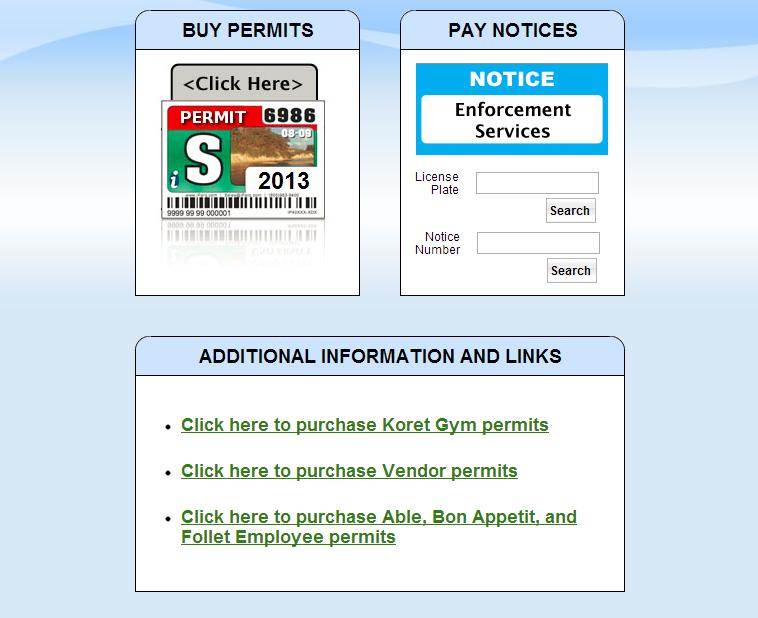 Link to purchase permits: http://usf.thepermitstore.com Step 1: Click the Click here area in the Buy Permits to start purchase.