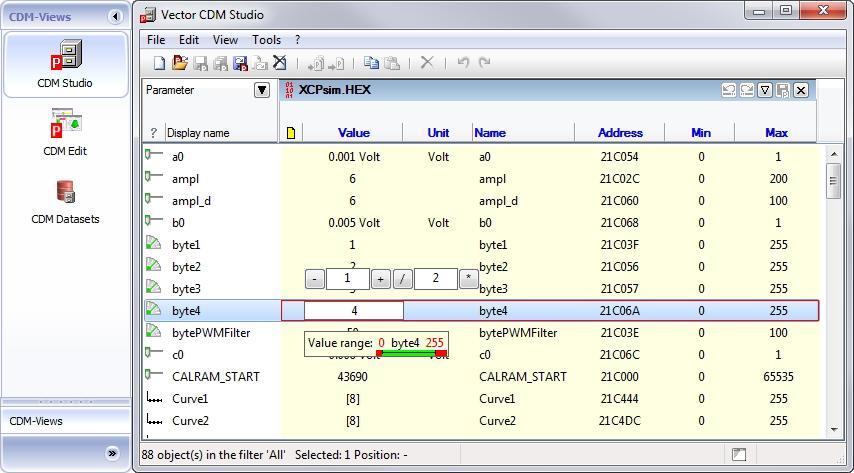 Figure 4: Edit parameters in vcdmstudio > Fast editing of parameter values, since you can edit properties directly in the list view > Interpolation is performed when copying characteristic curves and