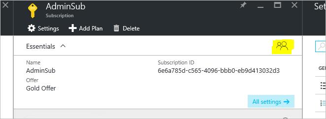 Figure 19: In the blade for the resource, click the Access icon Clicking Access opens the Users blade where you can then add additional Azure AD users as Owners, Contributors, or Readers.