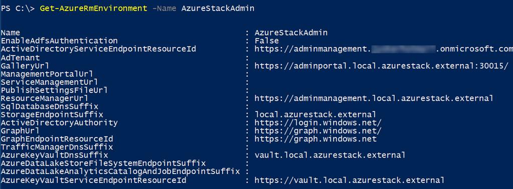 These can be retrieved by enumerating the endpoints and metadata associated with the Azure Stack instance of Azure Services using the PowerShell cmdlet