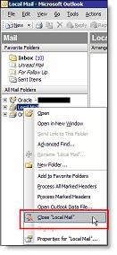 Closing an Outlook Data File 1) To close an Outlook data file, right-click the folder and select Close folder