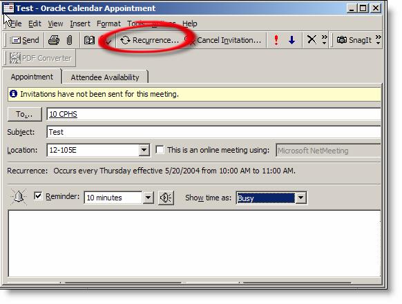 2) In the Appointment Recurrence window, select among available options to set the time and date for the meeting.