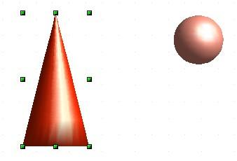In any case move the sphere a little to the side. Click now on the cone. The status bar will show 3D Scene selected.