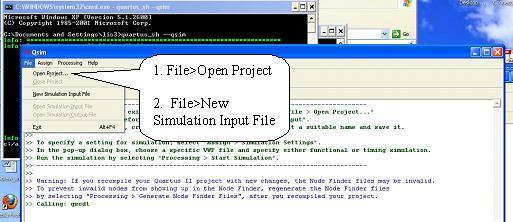 Figure 3: Qsim, To Open a Project or to Create a Waveform File.