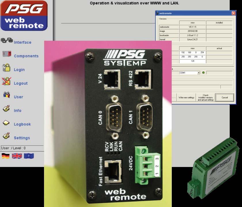 4 Chapter 2 webremote 2 webremote webremote is an interface converter Ethernet/RS485 and/or Ethernet/CAN, that integrates all interface capable PSG controller components (from PSGII protocol) in