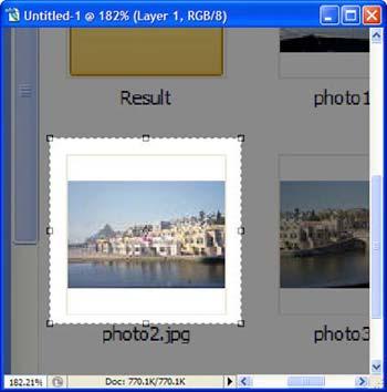 Figure 1-16: Layers palette with new layer. You can also observe the image dimensions by pressing Alt+click+hold at the bottom of the document window.